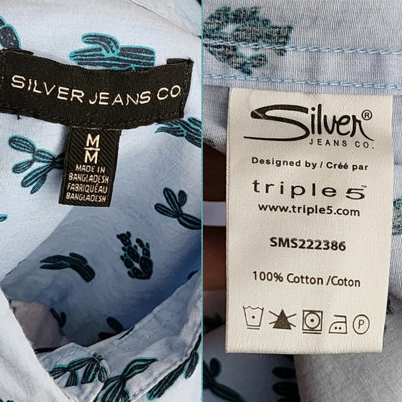 Silver Blue Cactus Printed Cotton Short Sleeve Shirt - Picture 4 of 4